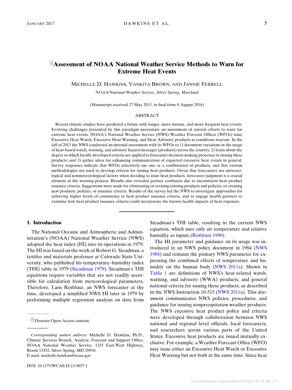 Assessment of NOAA National Weather Service Methods to Warn for Extreme Heat Events