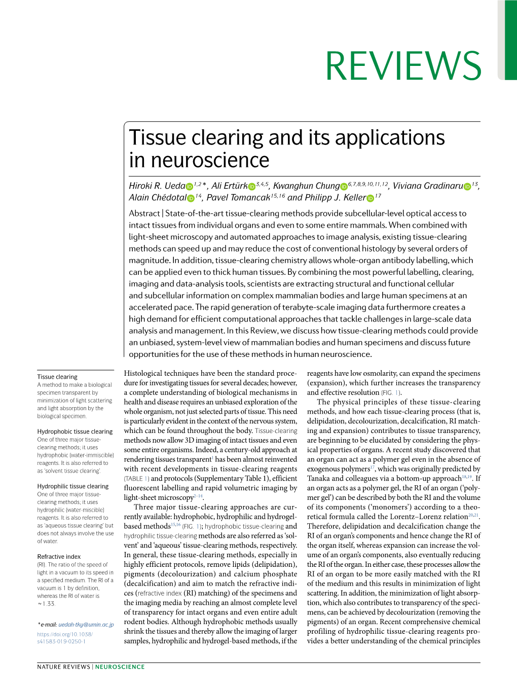 Tissue Clearing and Its Applications in Neuroscience