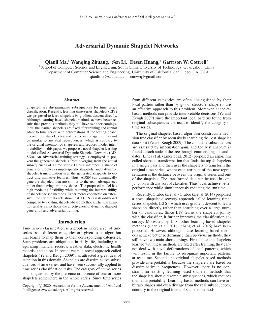 Adversarial Dynamic Shapelet Networks