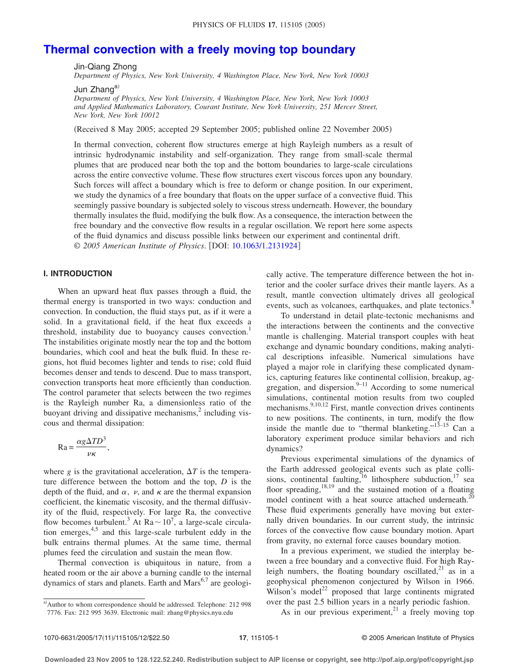 Thermal Convection with a Freely Moving Top Boundary