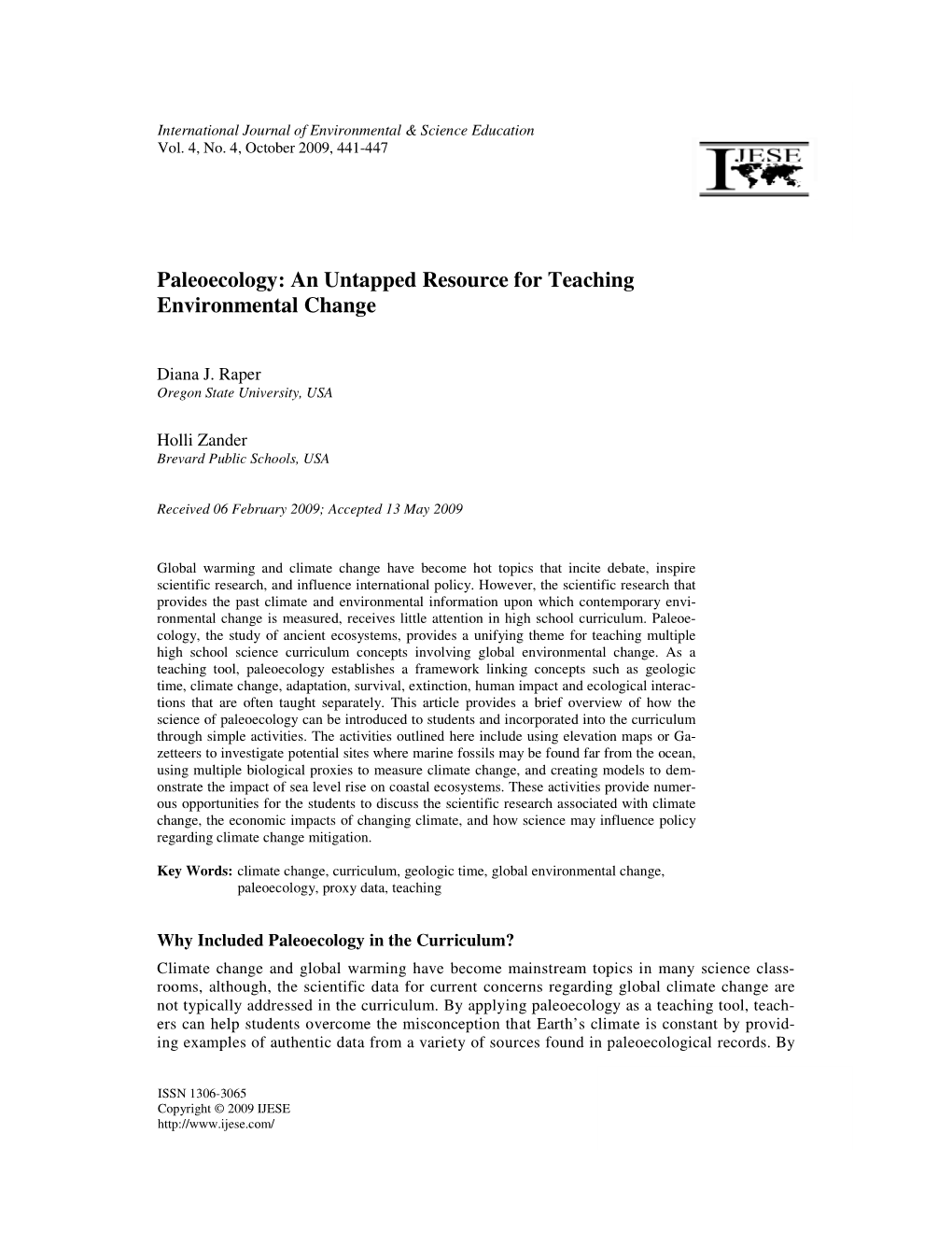 Paleoecology: an Untapped Resource for Teaching Environmental Change