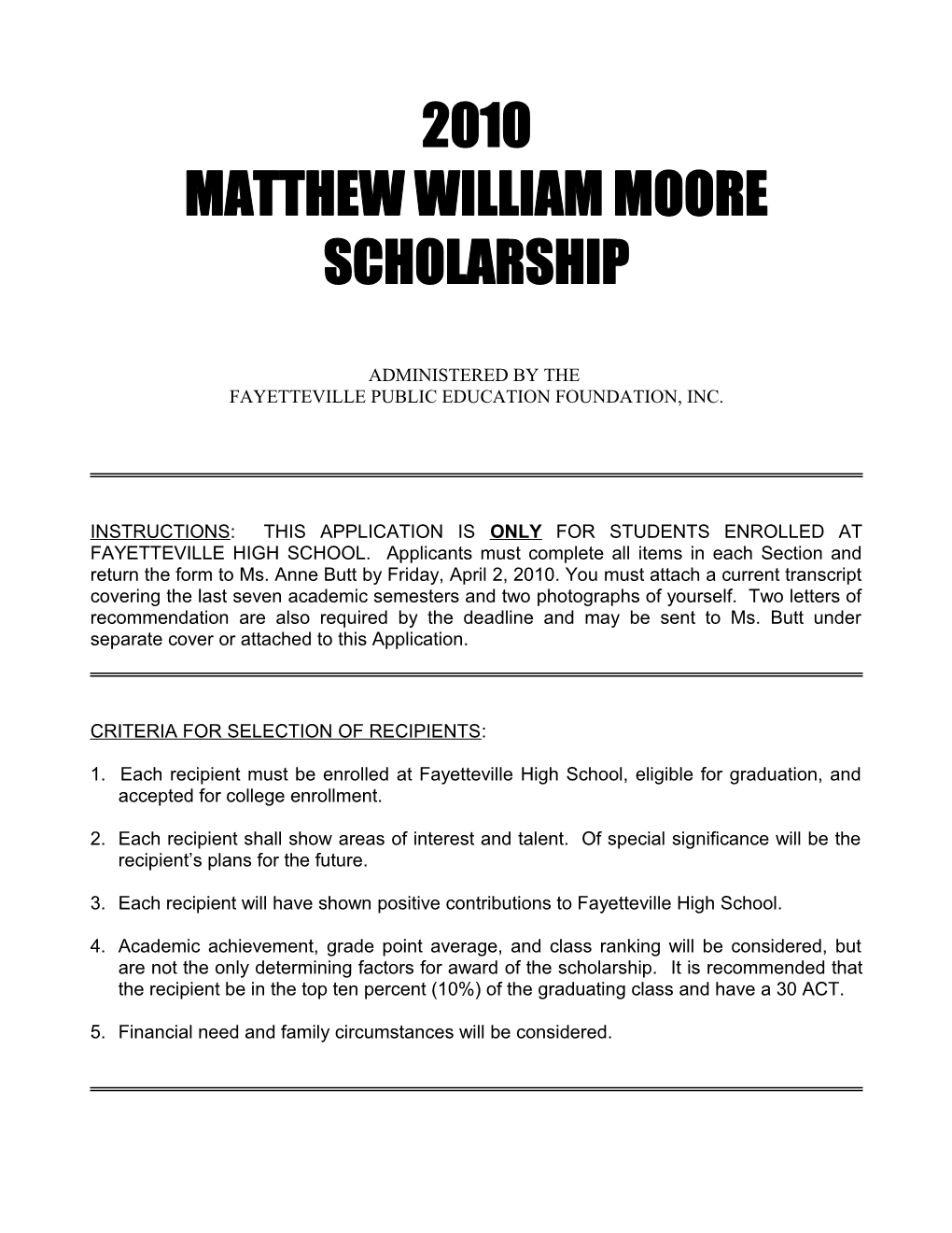 Matthew William Moore Scholarship