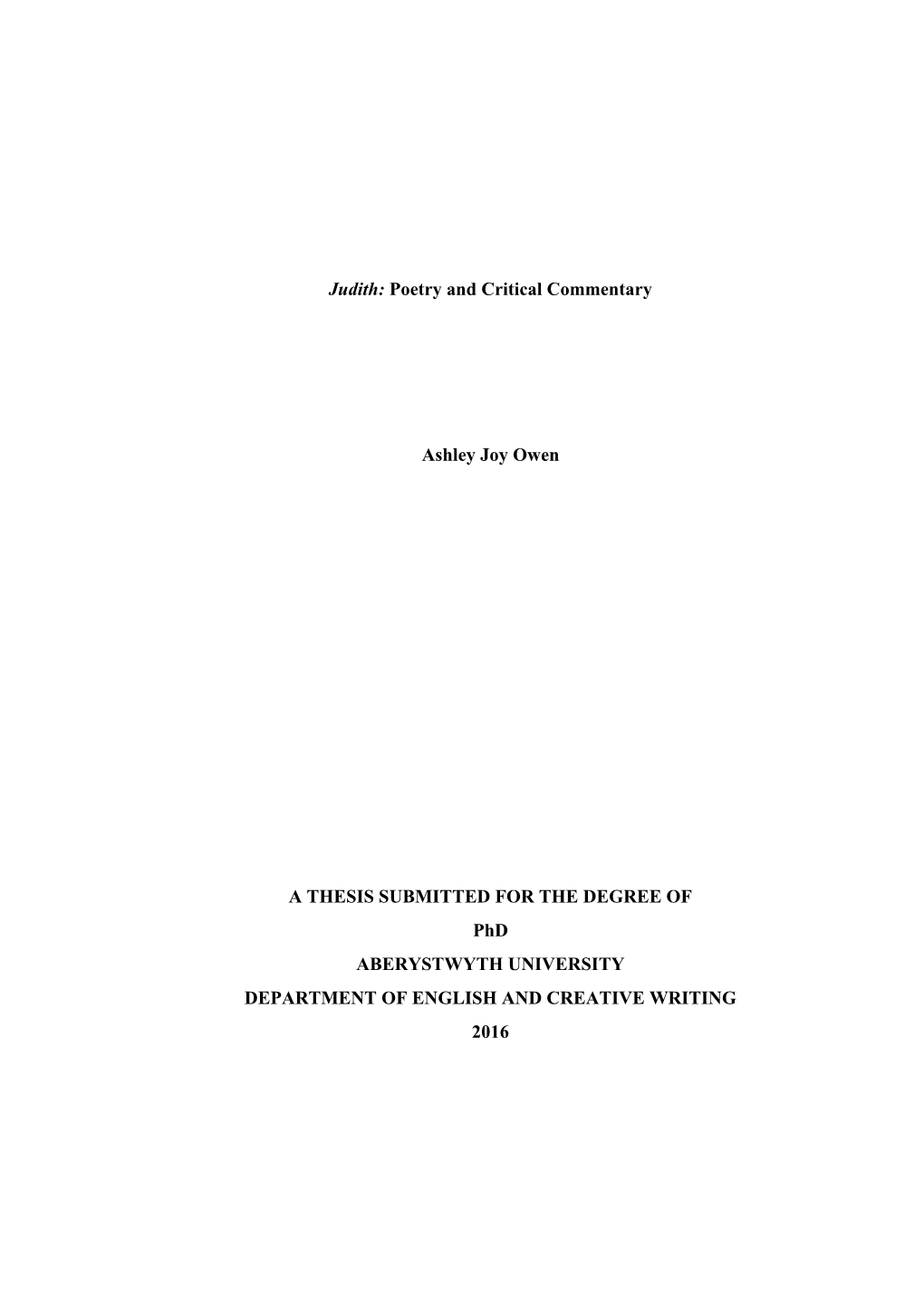 Judith: Poetry and Critical Commentary