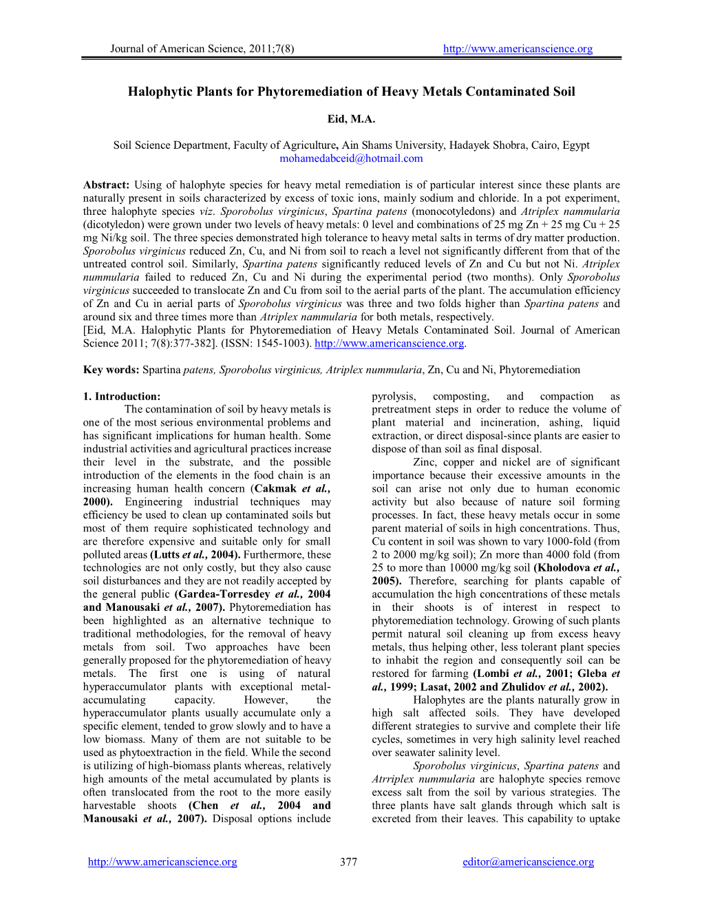 Halophytic Plants for Phytoremediation of Heavy Metals Contaminated Soil