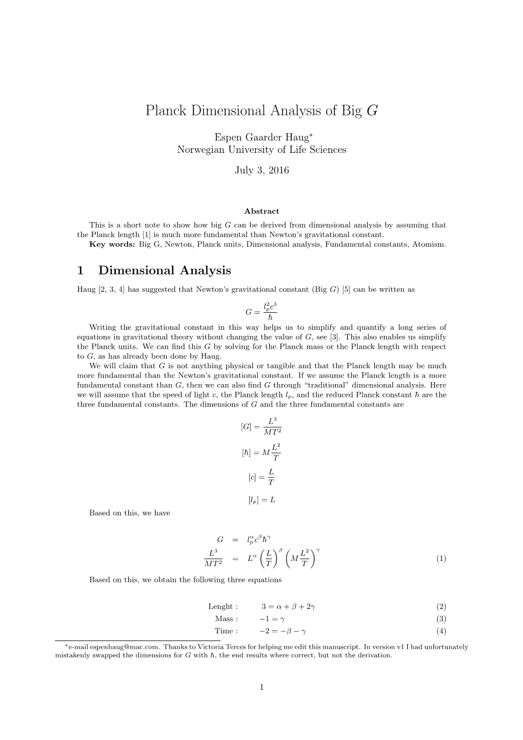 Planck Dimensional Analysis of Big G