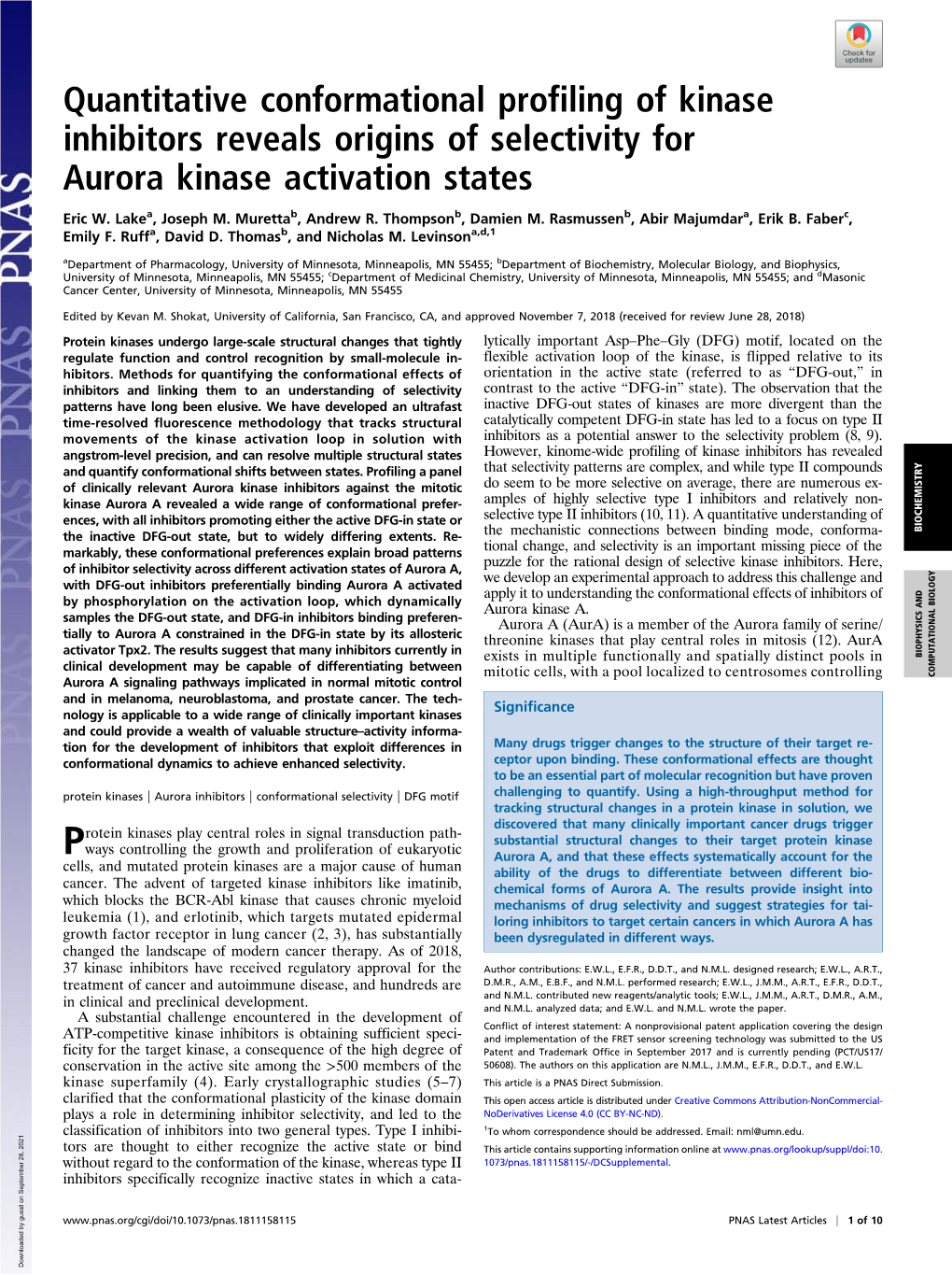 Quantitative Conformational Profiling of Kinase Inhibitors Reveals Origins of Selectivity for Aurora Kinase Activation States