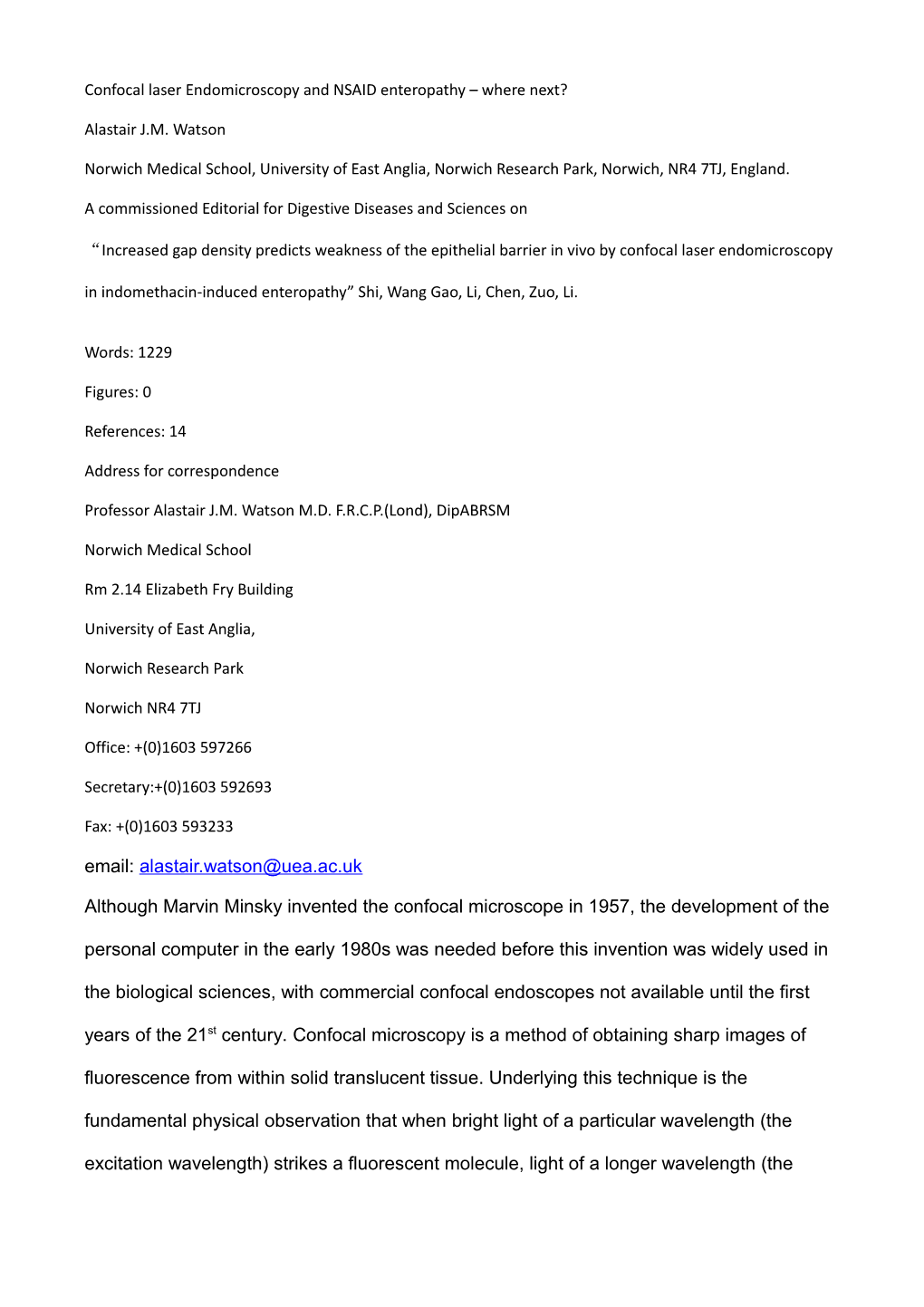 Confocal Laser Endomicroscopy and NSAID Enteropathy Where Next?