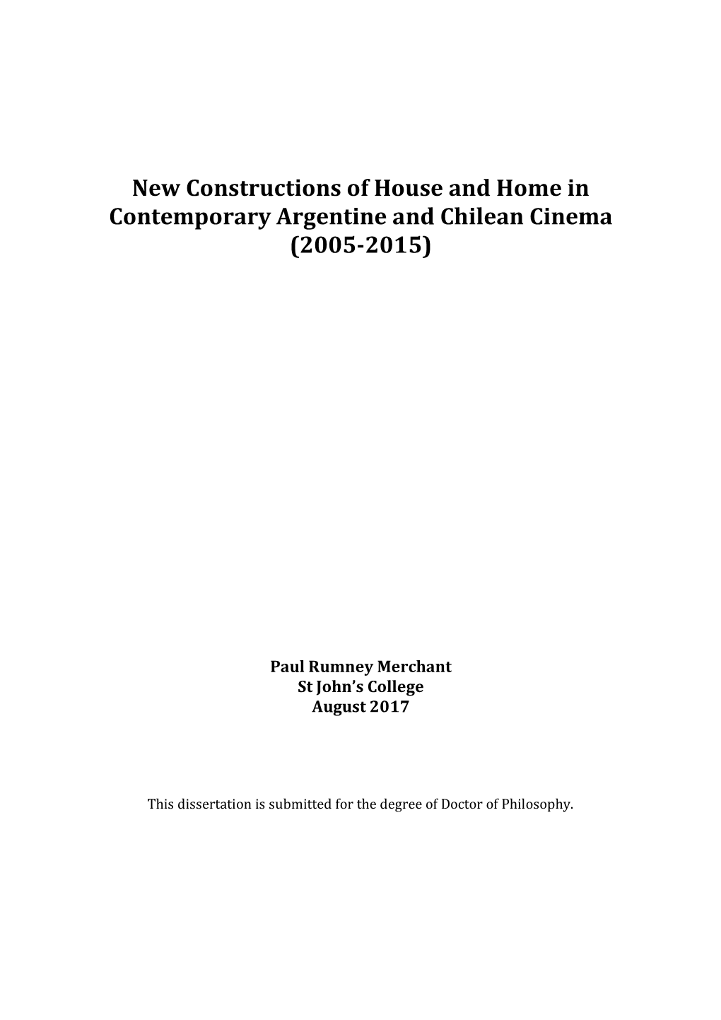 New Constructions of House and Home in Contemporary Argentine and Chilean Cinema (2005-2015)