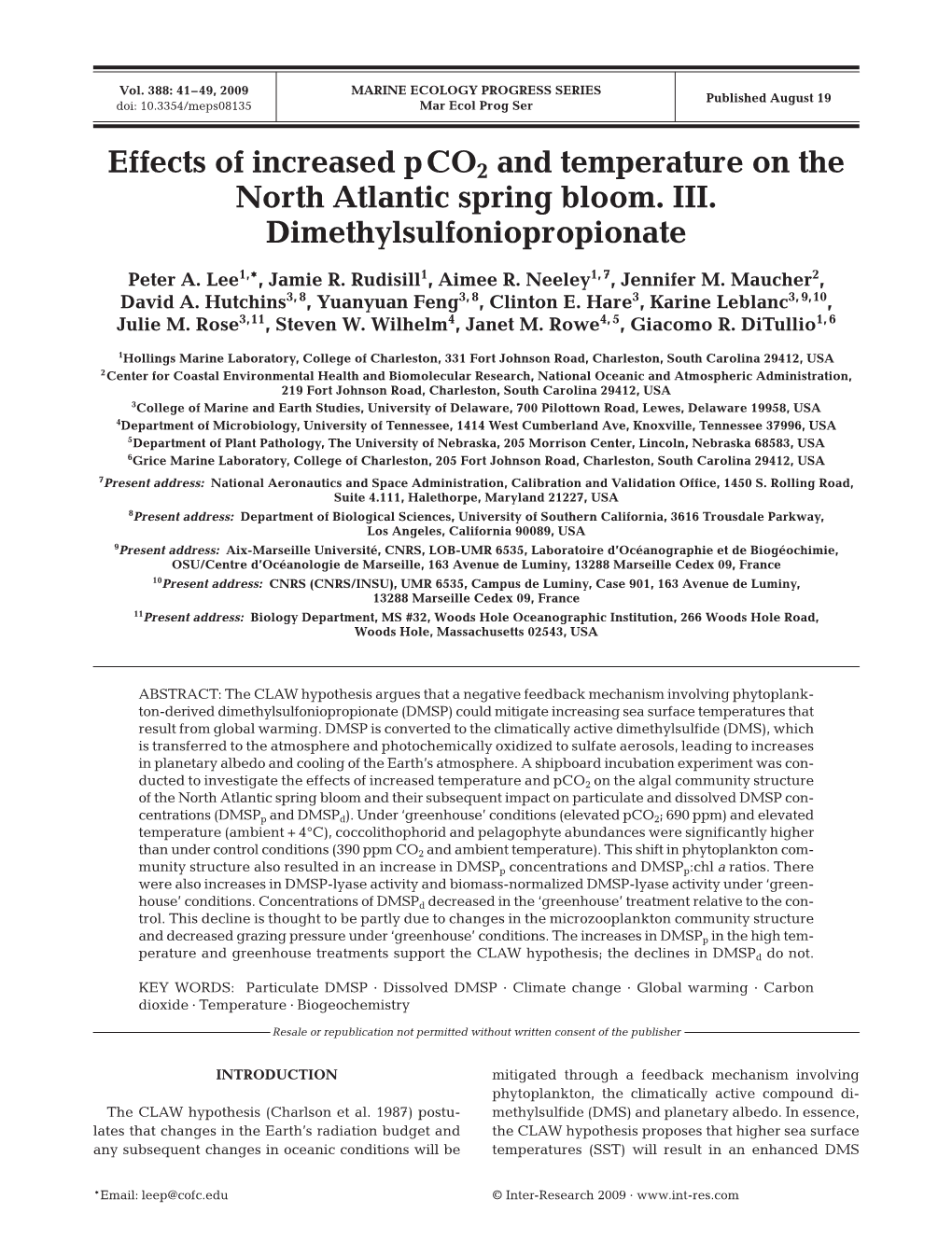 Effects of Increased Pco2 and Temperature on the North Atlantic Spring Bloom. III. Dimethylsulfoniopropionate