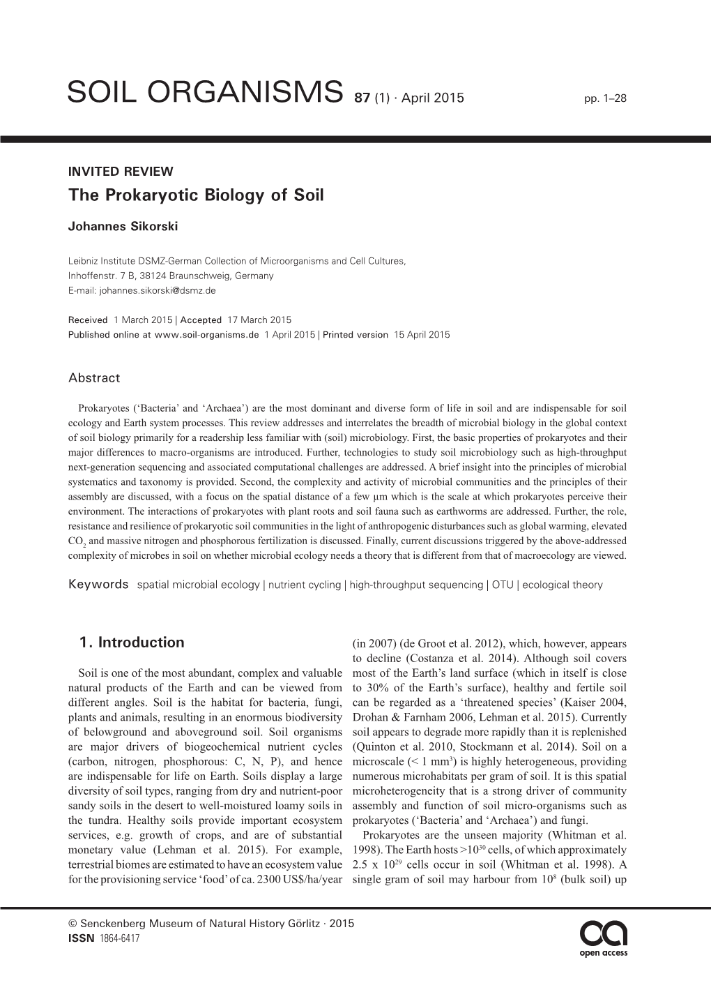 The Prokaryotic Biology of Soil