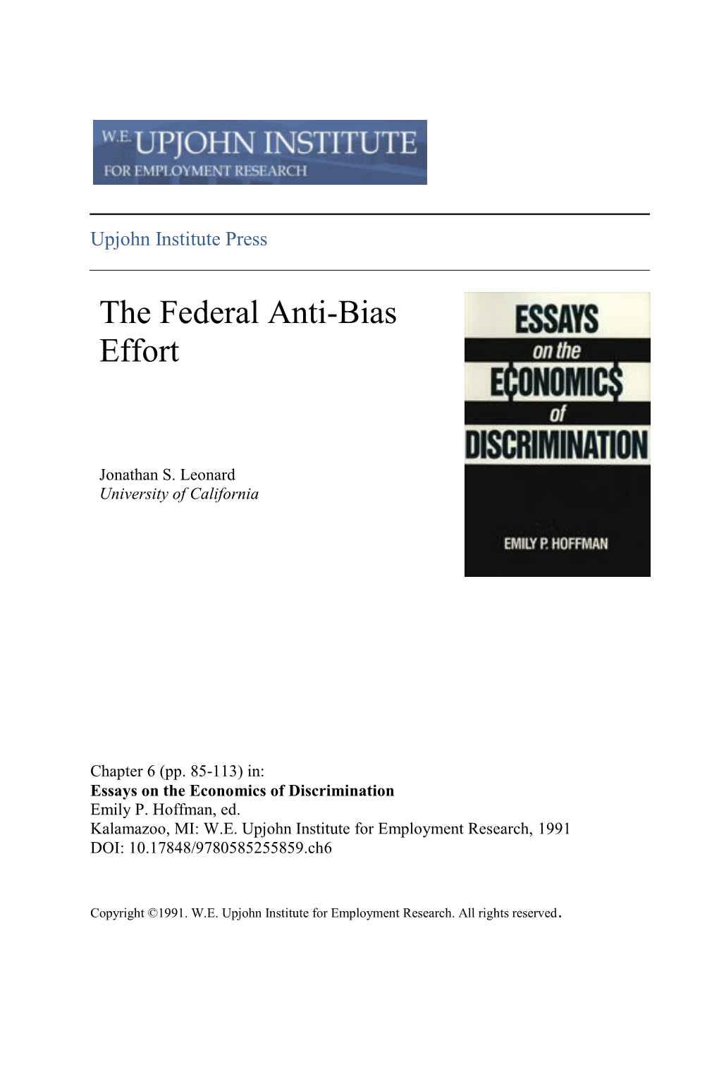 The Federal Anti-Bias Effort