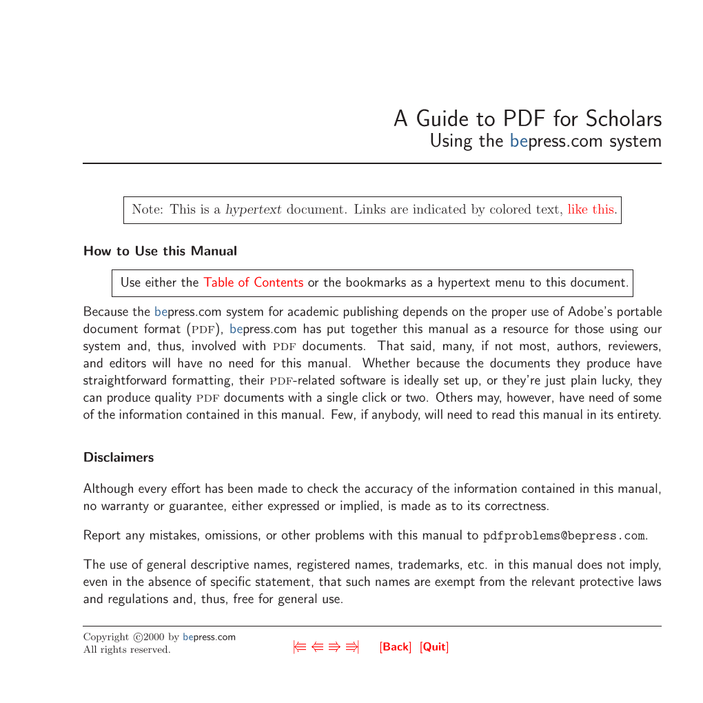 A Guide to PDF for Scholars Using the Bepress.Com System