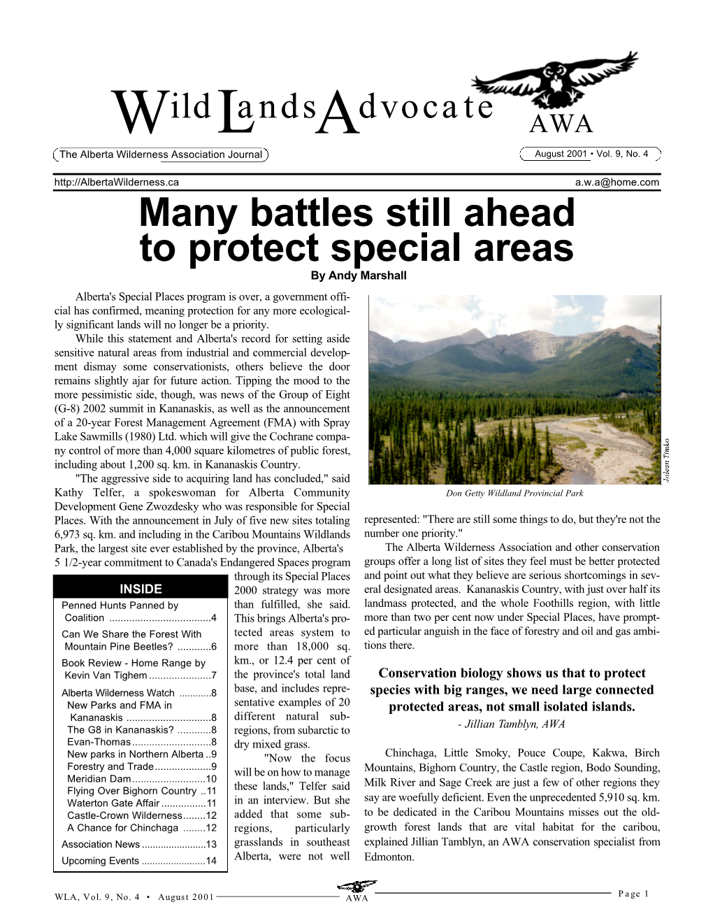 Wild Lands Advocate August 2001