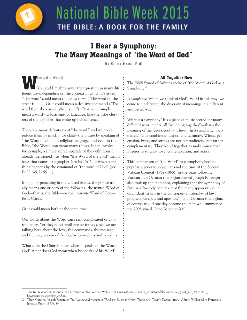 I Hear a Symphony: the Many Meanings of “The Word of God” by Scott Hahn, Phd