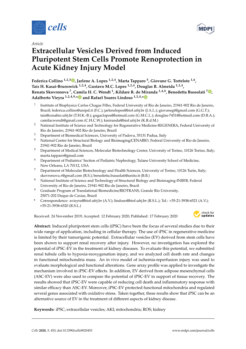 Extracellular Vesicles Derived from Induced Pluripotent Stem Cells Promote Renoprotection in Acute Kidney Injury Model