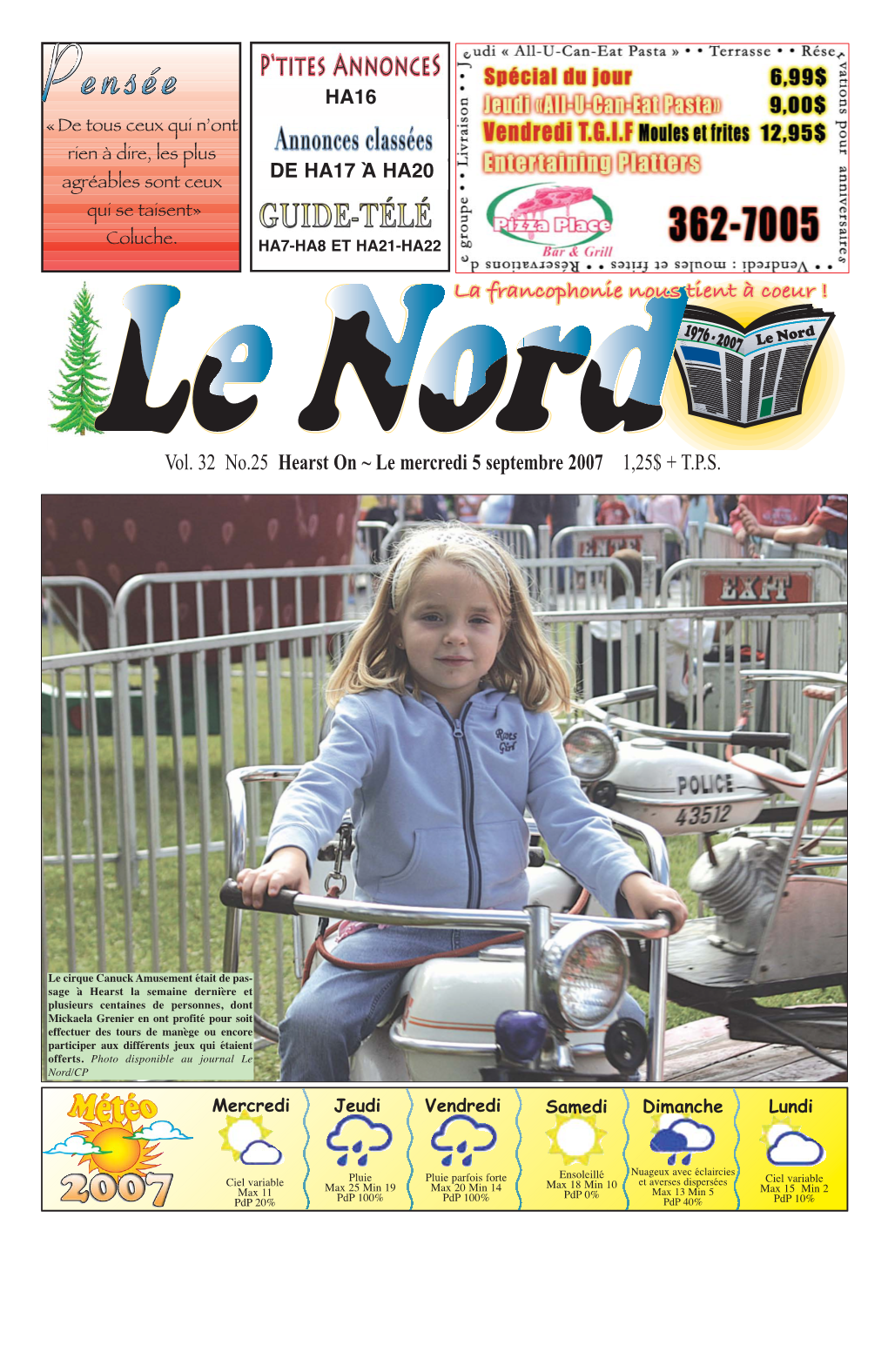 Vol. 32 No.25 Hearst on ~ Le Mercredi 5 Septembre 2007 1,25$ +