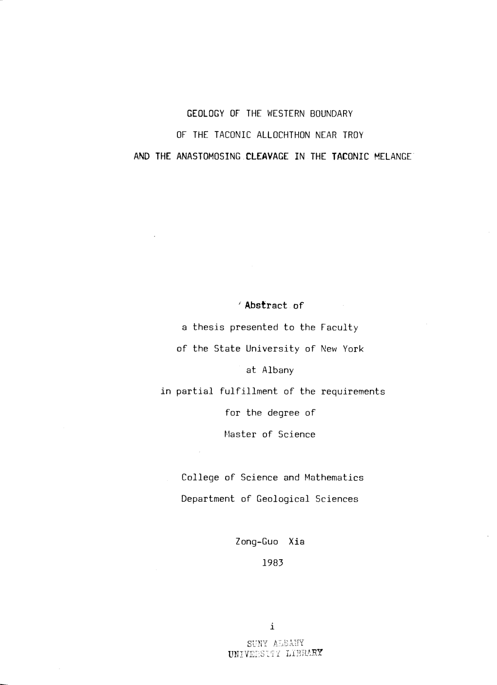 Geology of the Western Boundary of the Taconic Allochthon Near Troy