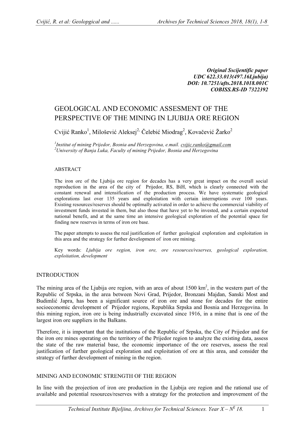 Geological and Economic Assesment of the Perspective of the Mining in Ljubija Ore Region