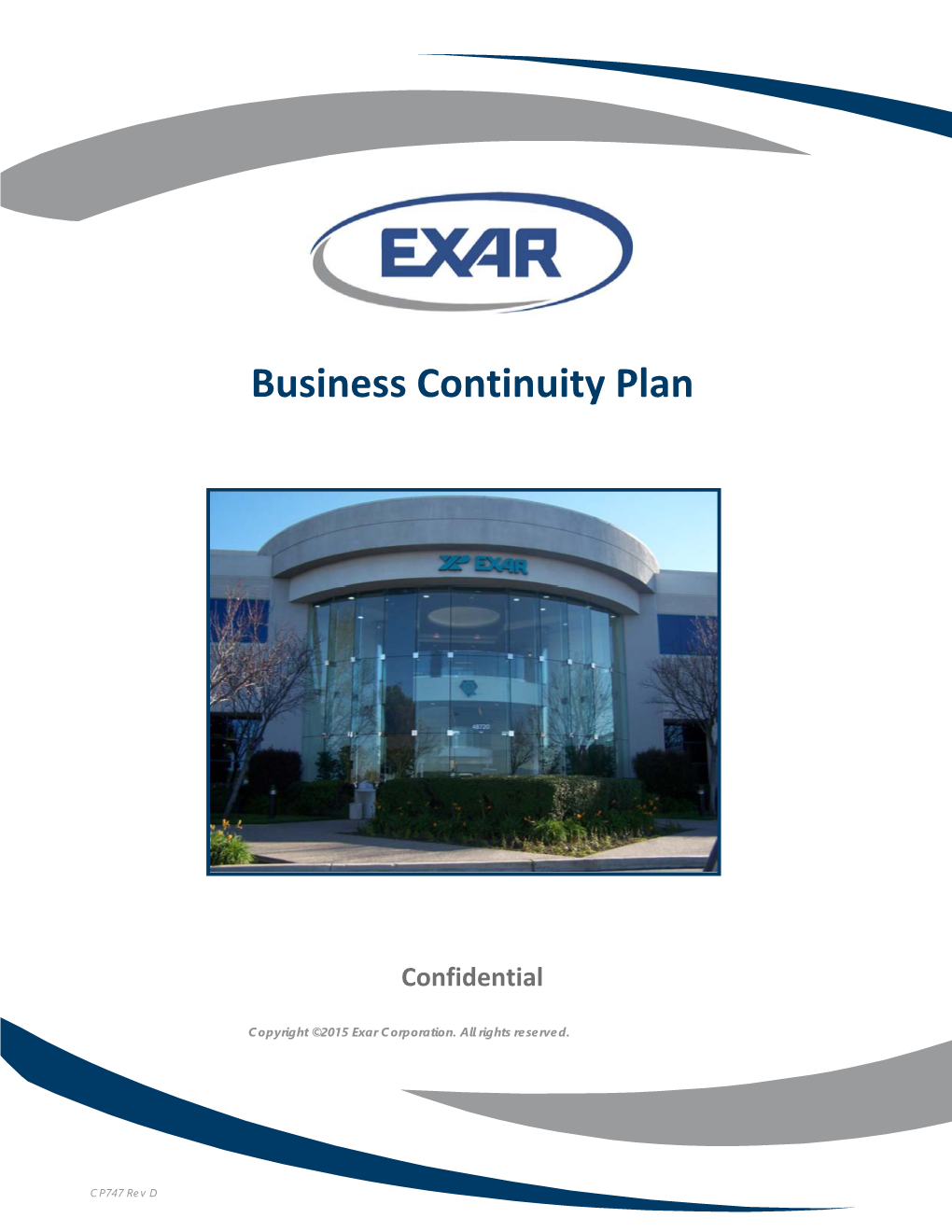 BUSINESS CONTINUITY PLAN CP747 Rev D