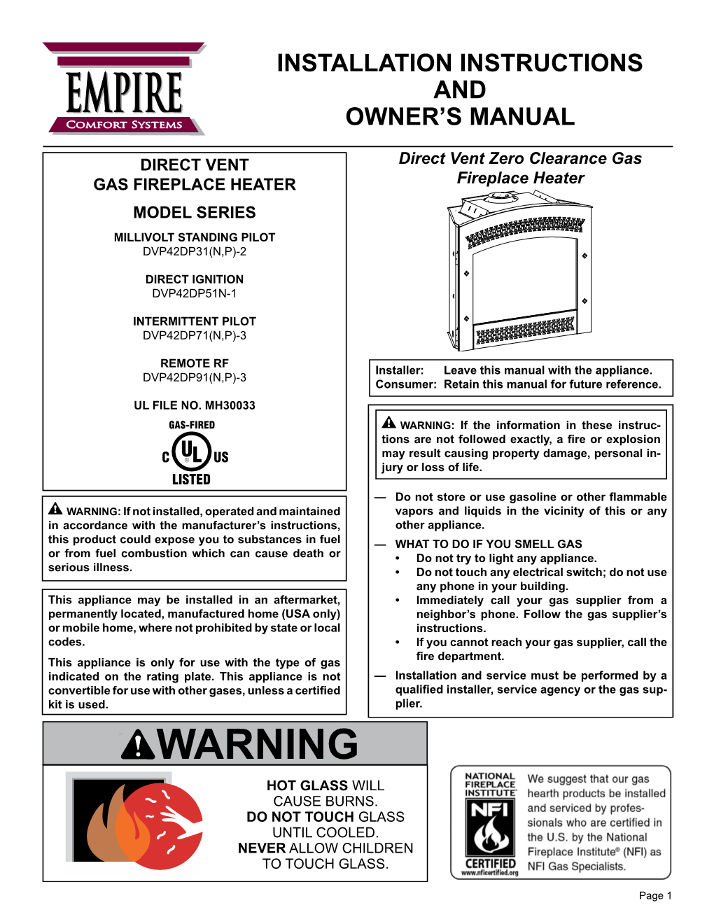 EMPIRE and Comfort Systems OWNER’S MANUAL