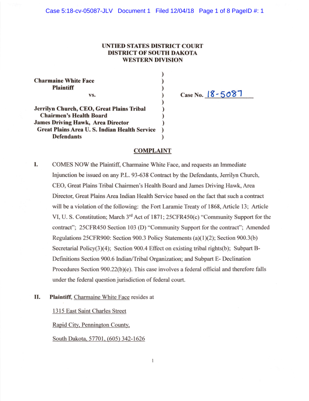Filed the Case Against Indian Health Service and the Great Plains Tribal