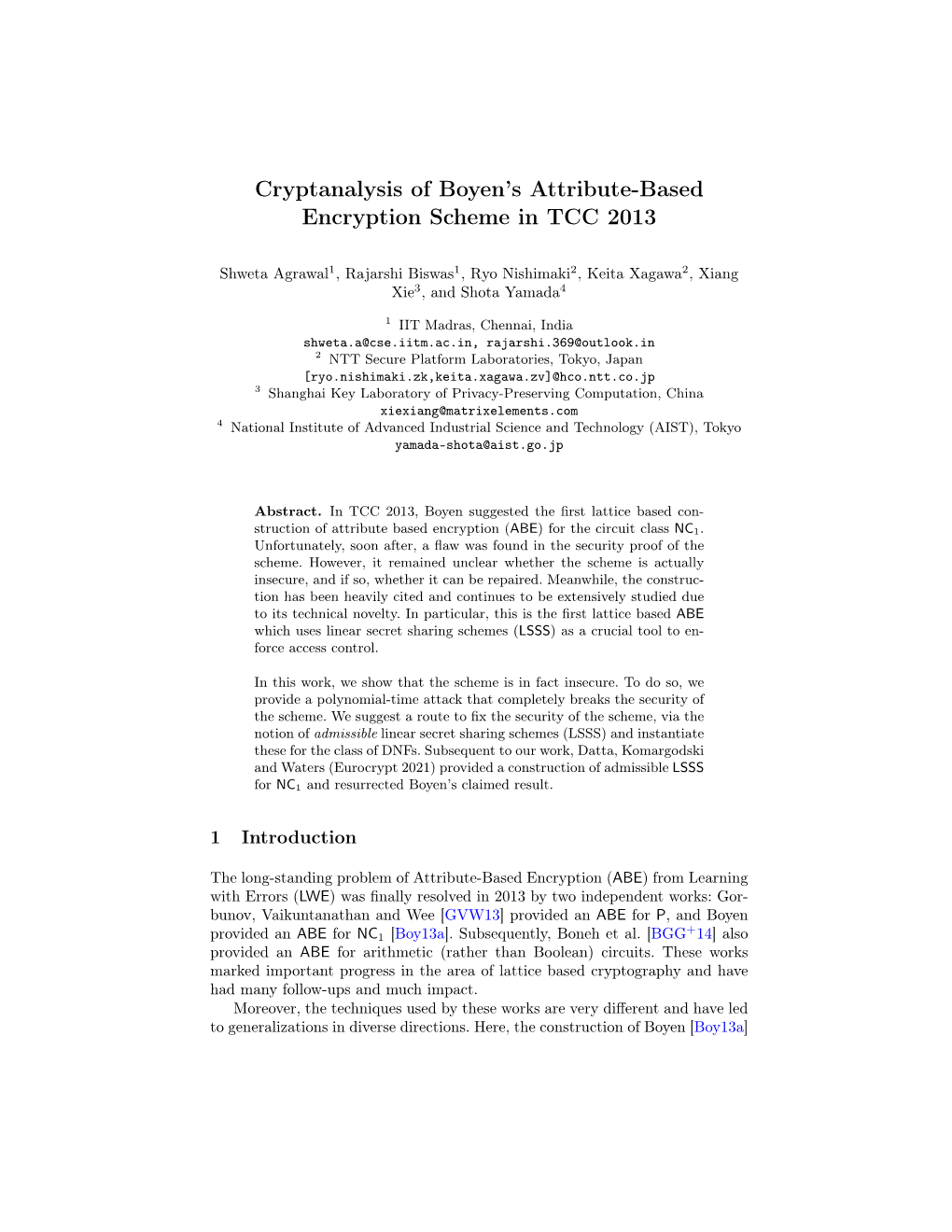 Cryptanalysis of Boyen's Attribute-Based Encryption Scheme