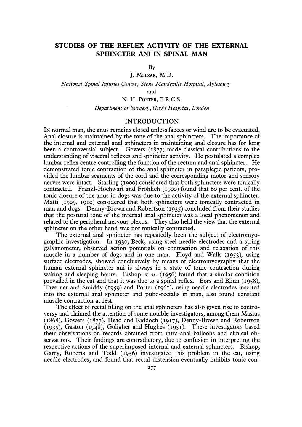 Studies of the Reflex Activity of the External Sphincter Ani in Spinal Man