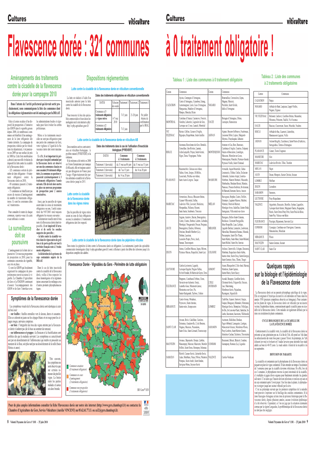 Flavescence Dorée, 321 Communes À 0 Traitement Obligatoire VP 1181