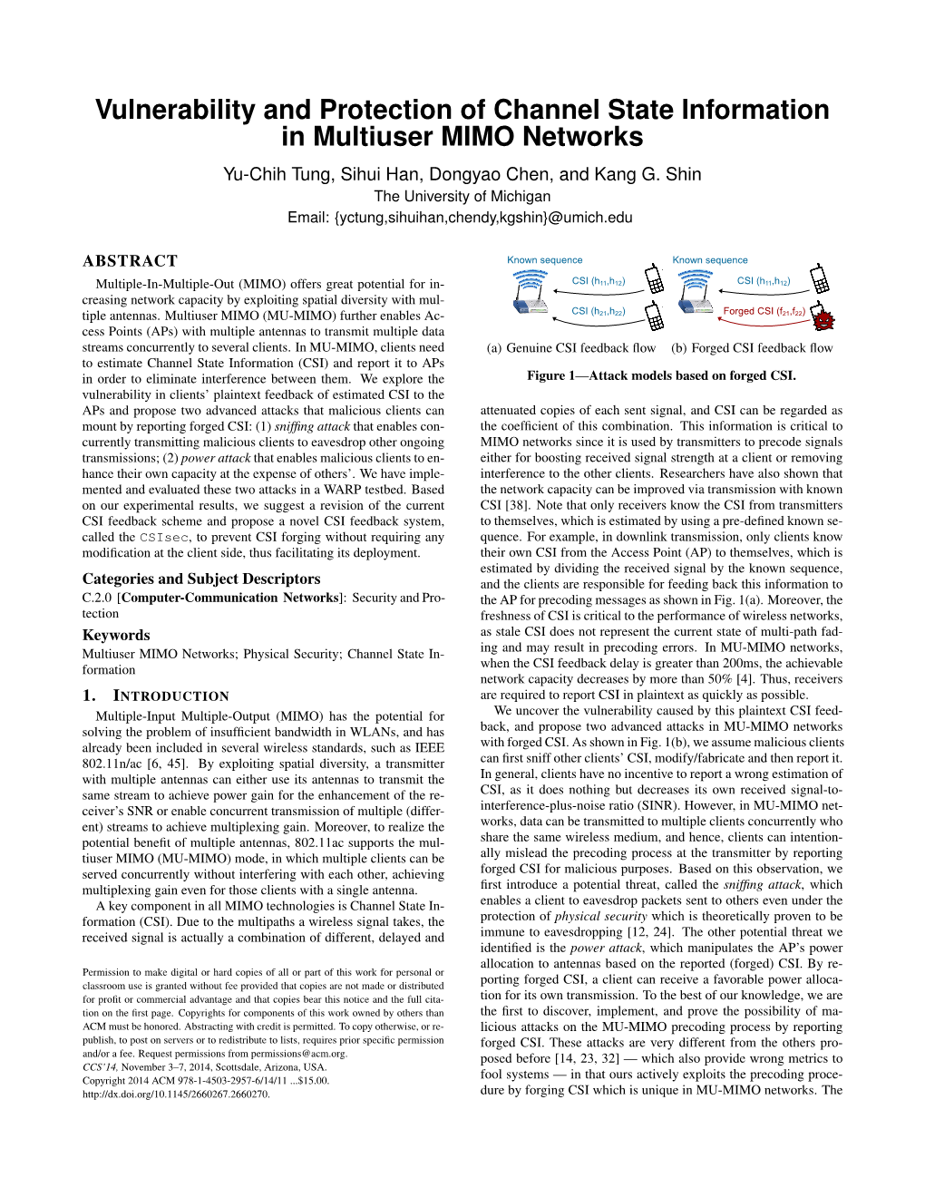 Vulnerability and Protection of Channel State Information in Multiuser MIMO Networks Known Sequence