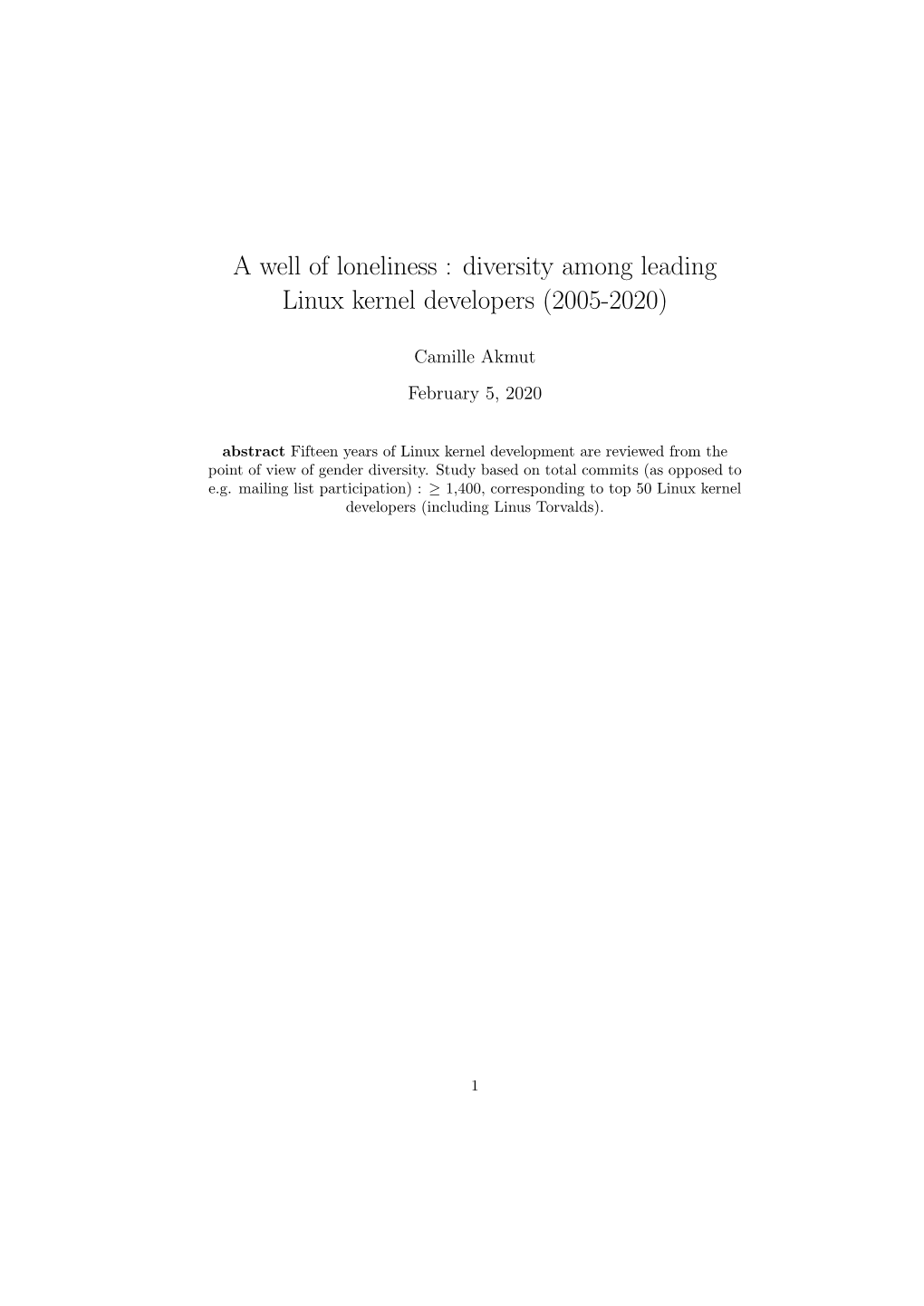 Diversity Among Leading Linux Kernel Developers (2005-2020)