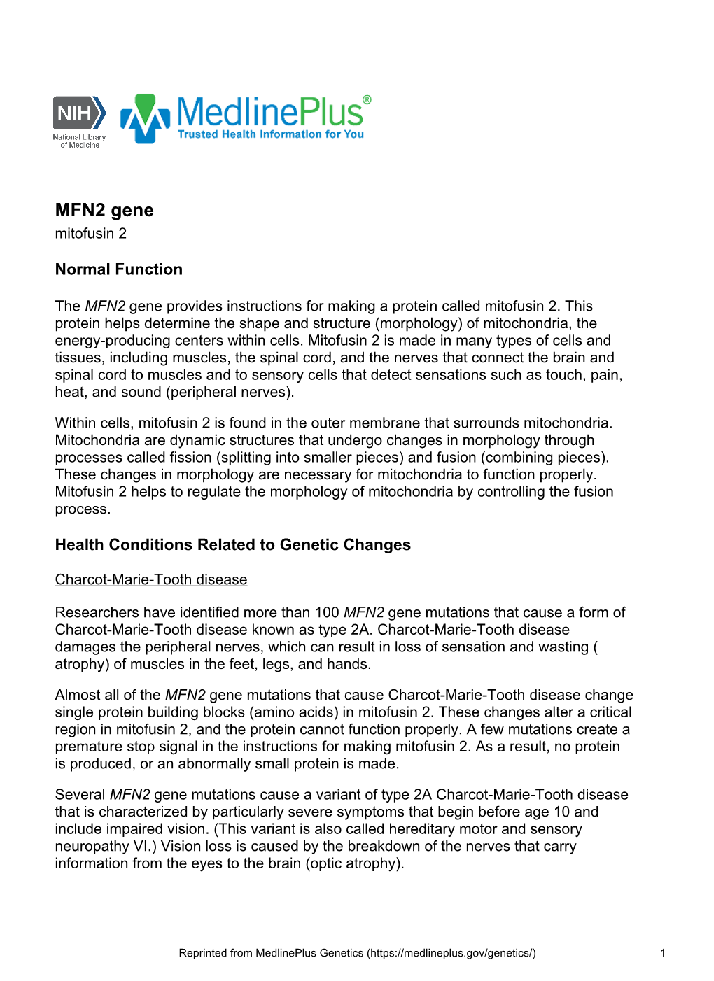 MFN2 Gene Mitofusin 2