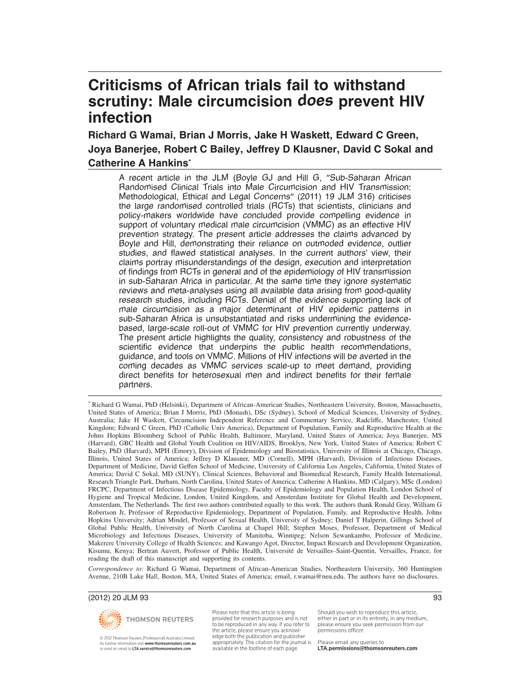 Male Circumcision Does Prevent HIV Infection