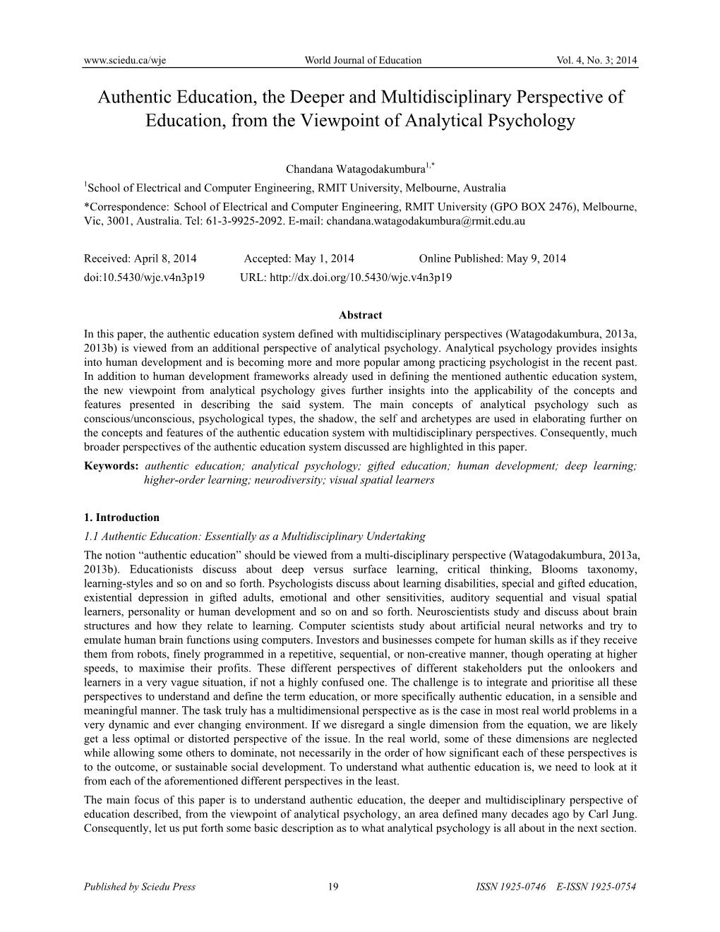 Authentic Education, the Deeper and Multidisciplinary Perspective of Education, from the Viewpoint of Analytical Psychology