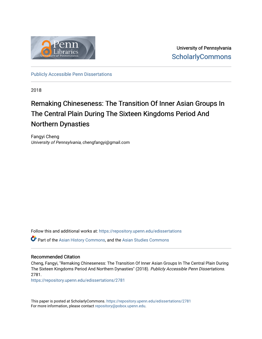 The Transition of Inner Asian Groups in the Central Plain During the Sixteen Kingdoms Period and Northern Dynasties