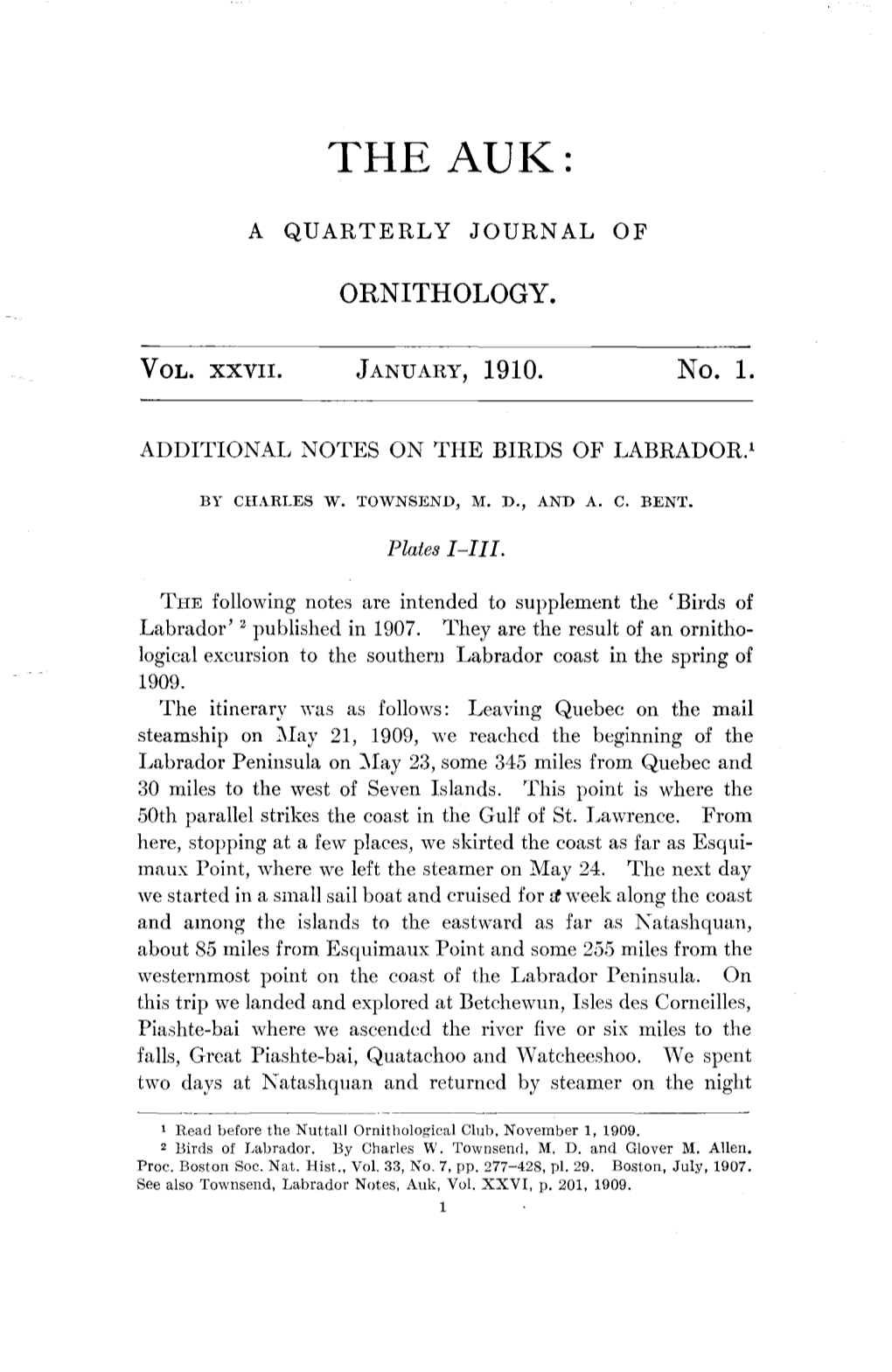 Additional Notes on the Birds of Labrador