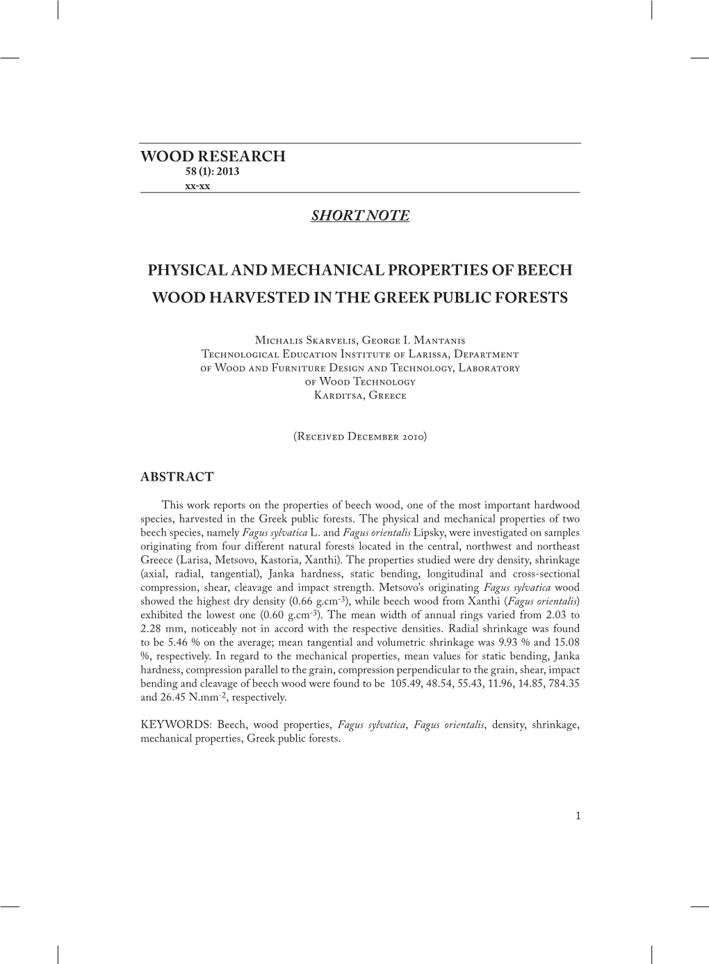Wood Research Short Note Physical and Mechanical