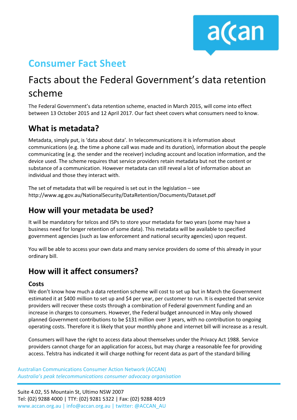 Facts About the Federal Government's Data Retention Scheme