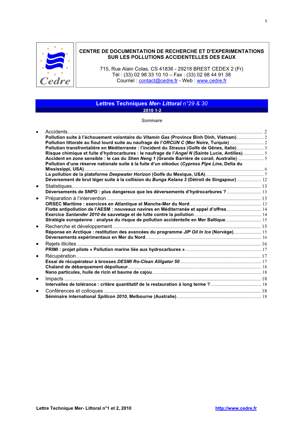 Lettre Technique Mer- Littoral N°1 Et 2, 2010 2