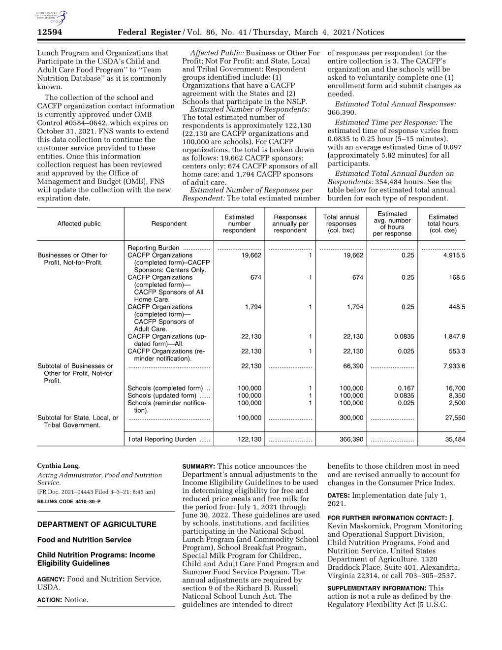 Federal Register/Vol. 86, No. 41/Thursday, March 4, 2021/Notices