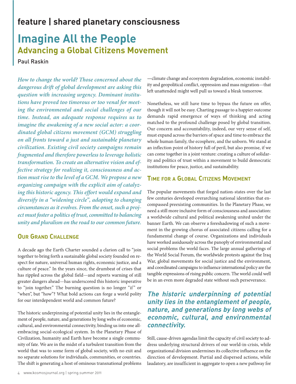Global Citizens Movement Paul Raskin