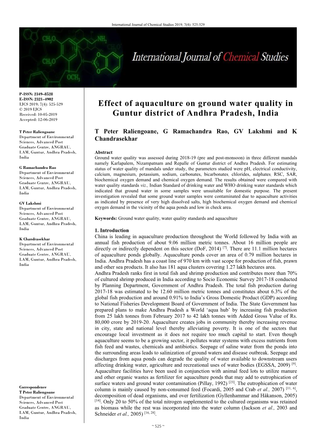 Effect of Aquaculture on Ground Water Quality in Guntur District of Andhra