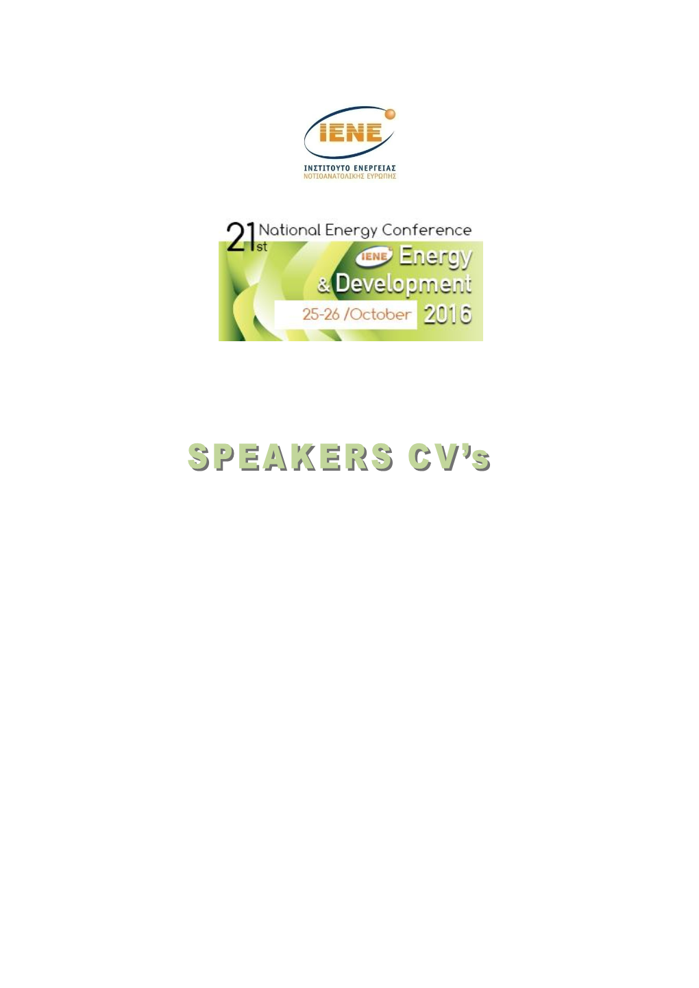 Speakers CV Speakers CV