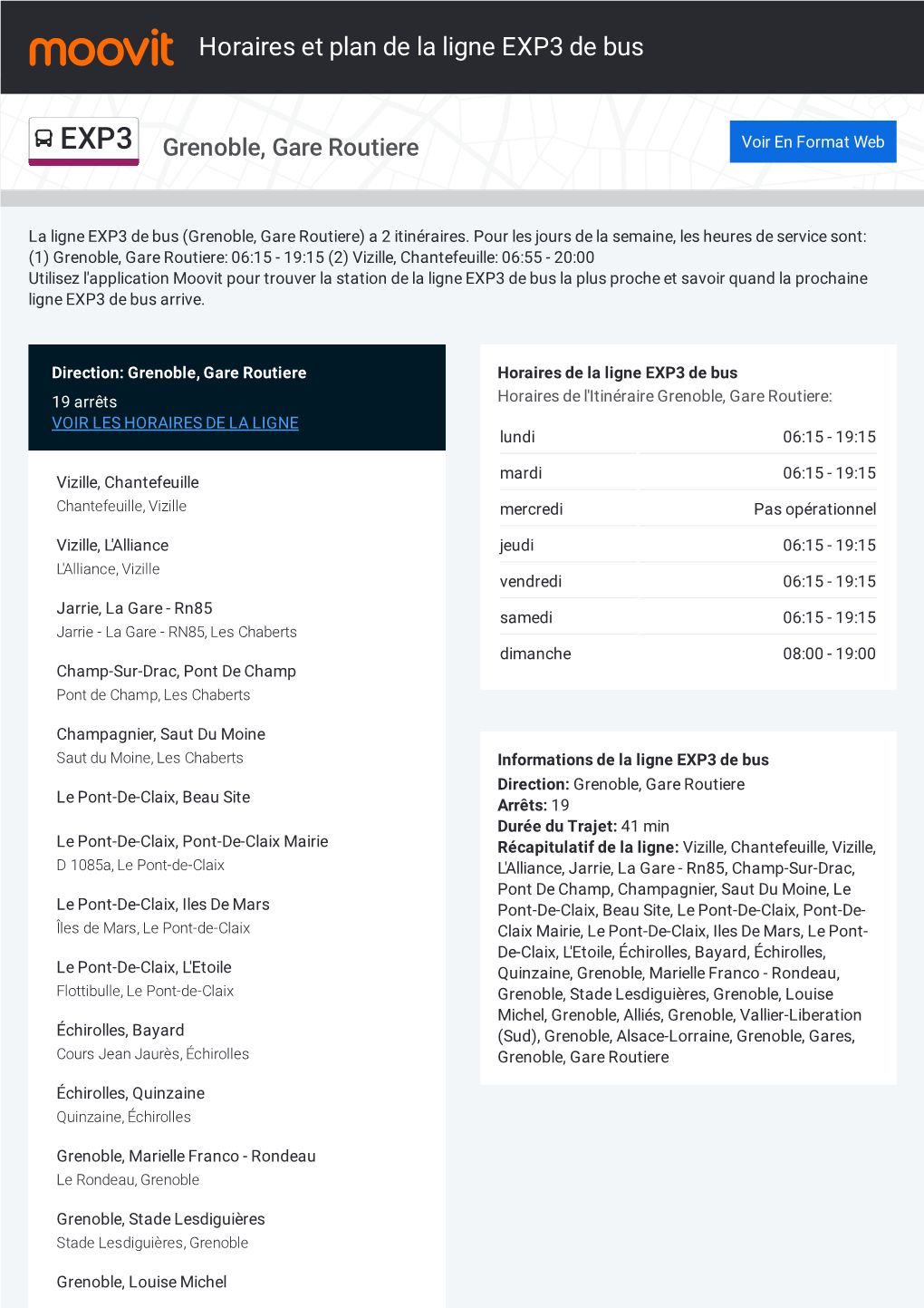 Horaires Et Trajet De La Ligne EXP3 De Bus Sur Une Carte