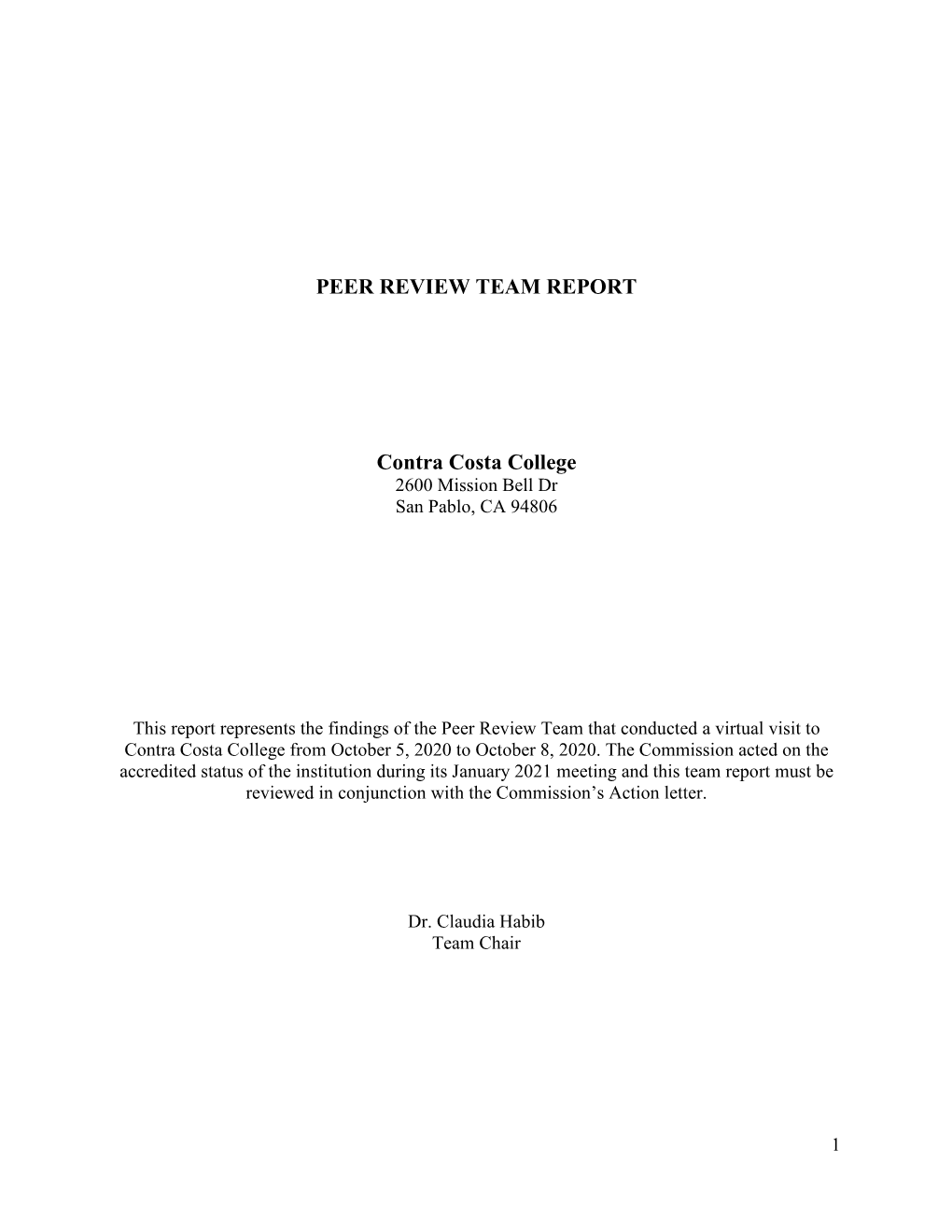 PEER REVIEW TEAM REPORT Contra Costa College