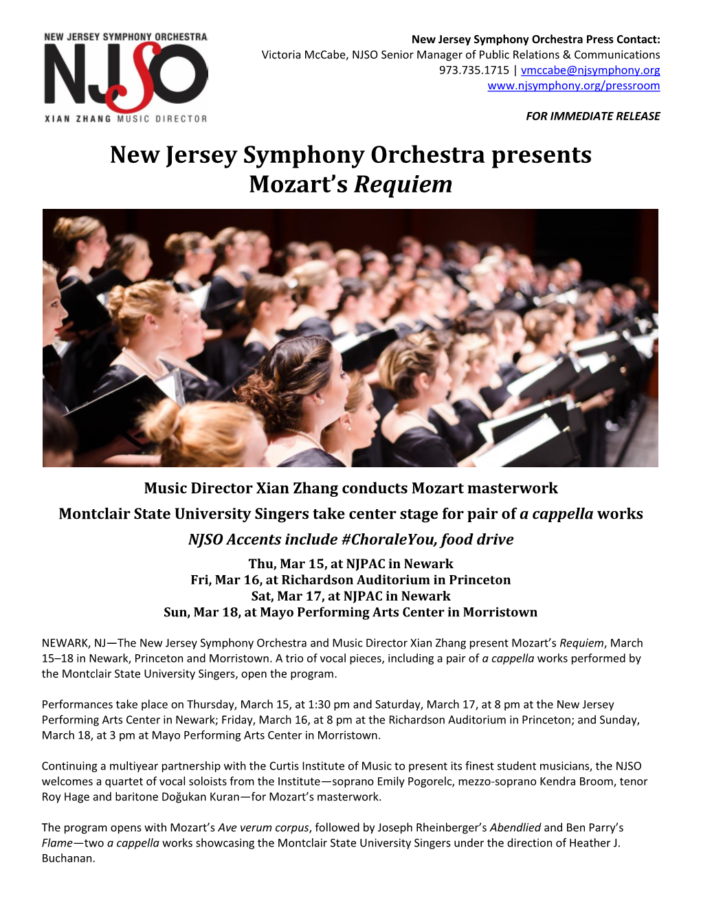 New Jersey Symphony Orchestra Presents Mozart's Requiem