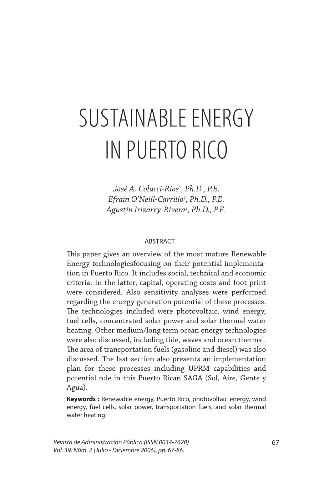 Sustainable Energy in Puerto Rico