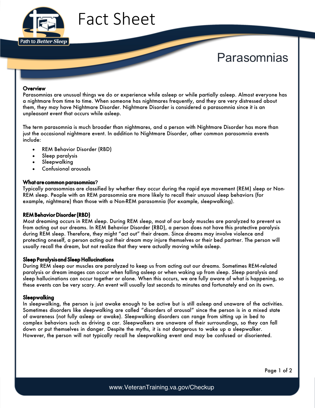 Parasomnias Fact Sheet