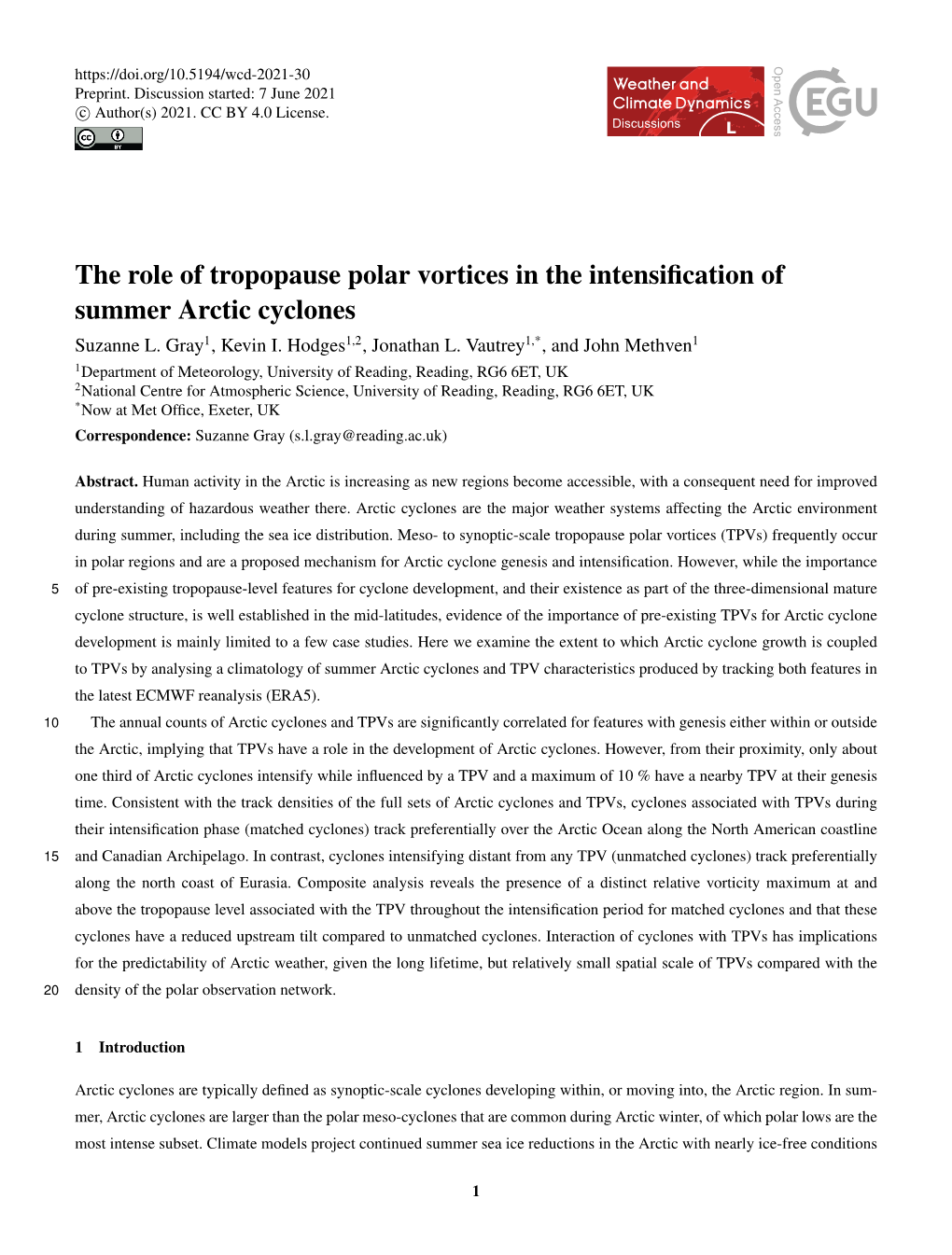 The Role of Tropopause Polar Vortices in the Intensification of Summer