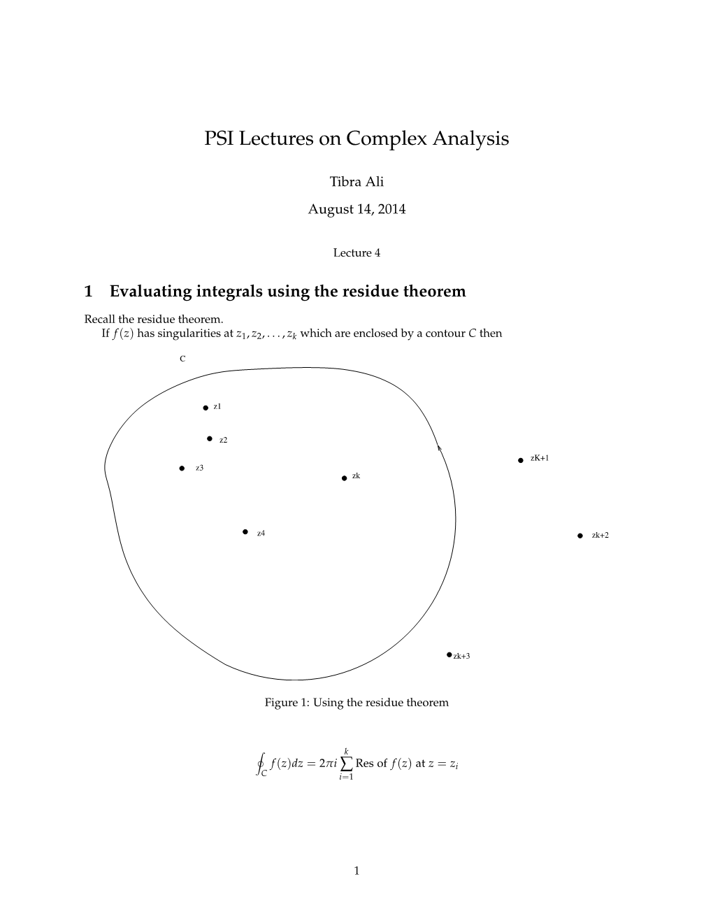 PSI Lectures on Complex Analysis