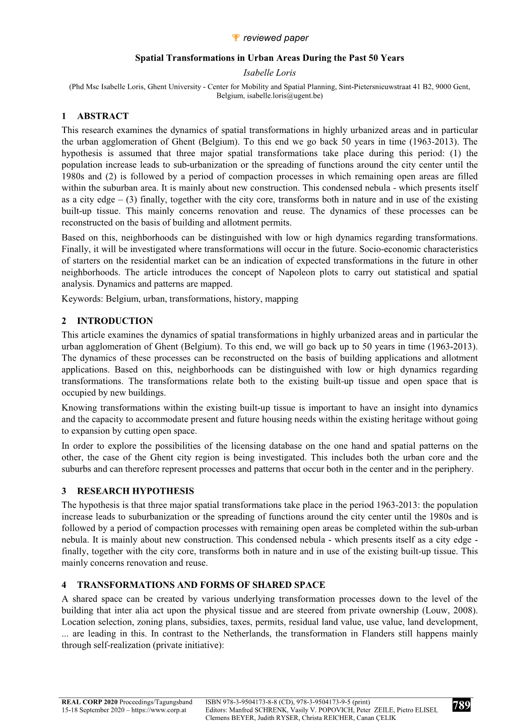 % Reviewed Paper Spatial Transformations in Urban Areas